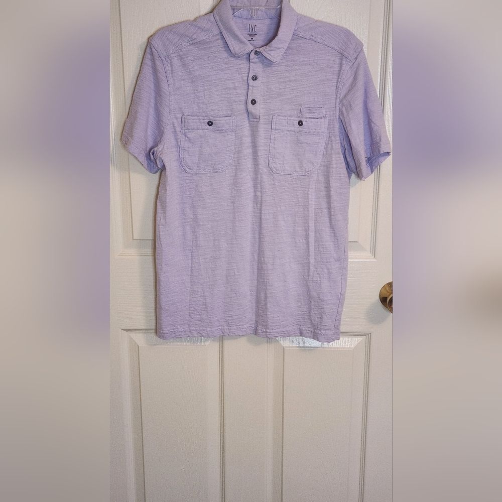 INC International Concept M Lavender ShrtSlv Pocket 100% Cotton  Polo Men Shirt